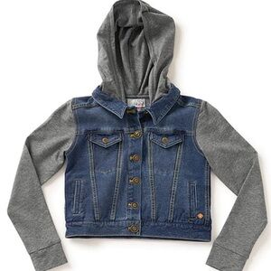 Matilda Jane Hooded Moon Cropped Denim Jacket sz 14